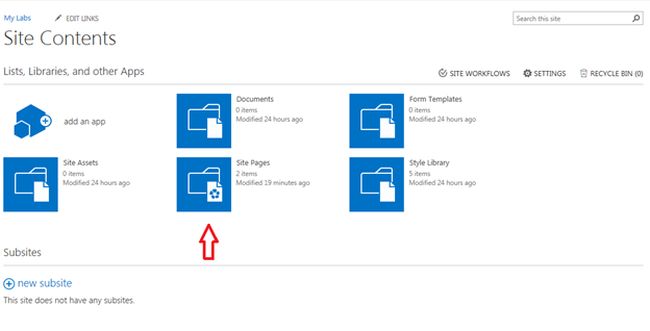 Click Site Pages menu